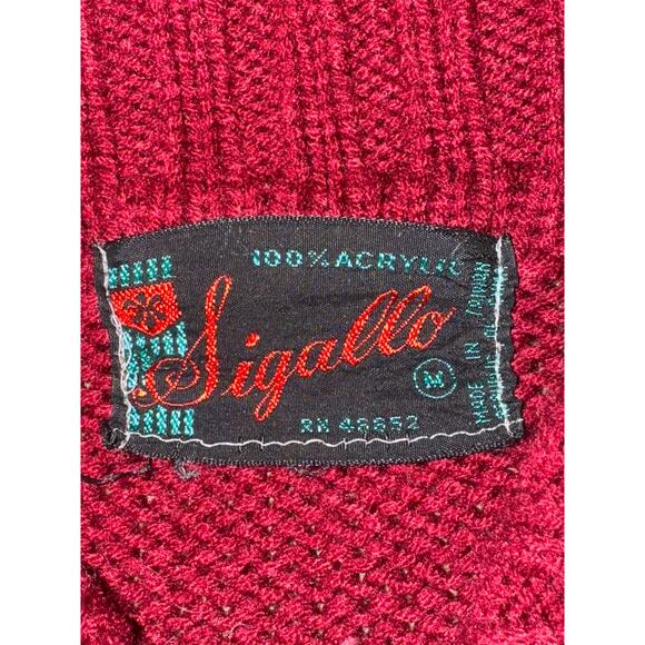 Vintage Retro Sigallo Knit Cardigan big collar, Gray, Maroon & Cream size medium - Picture 11 of 12